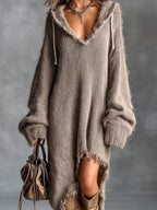 Elaya · Vestido midi de punto con capucha