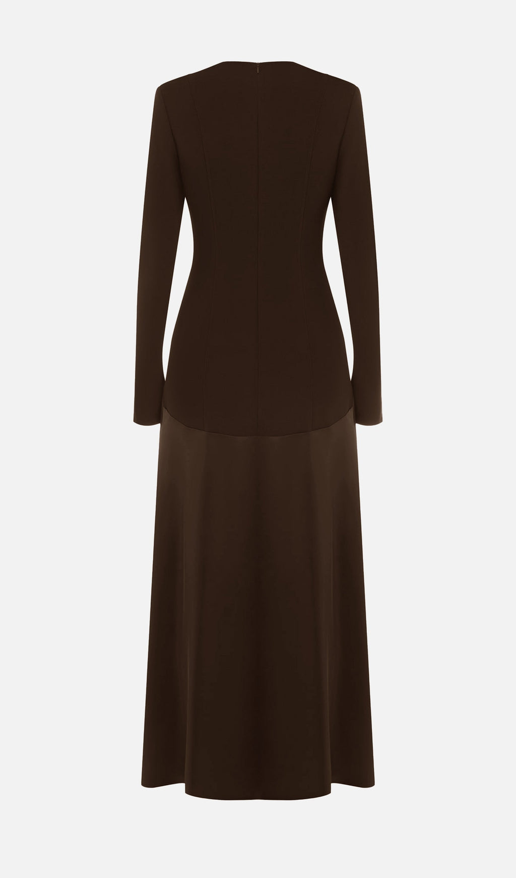 VESTIDO LARGO PUNTOY SATÉN MODELO CAFÉ