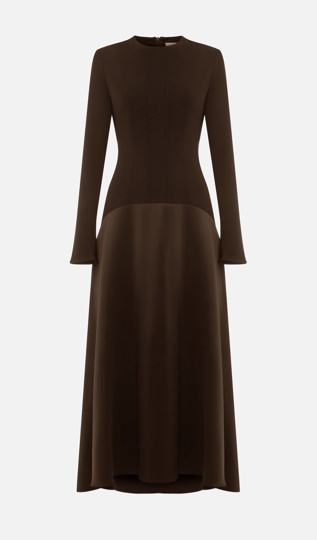 VESTIDO LARGO PUNTOY SATÉN MODELO CAFÉ