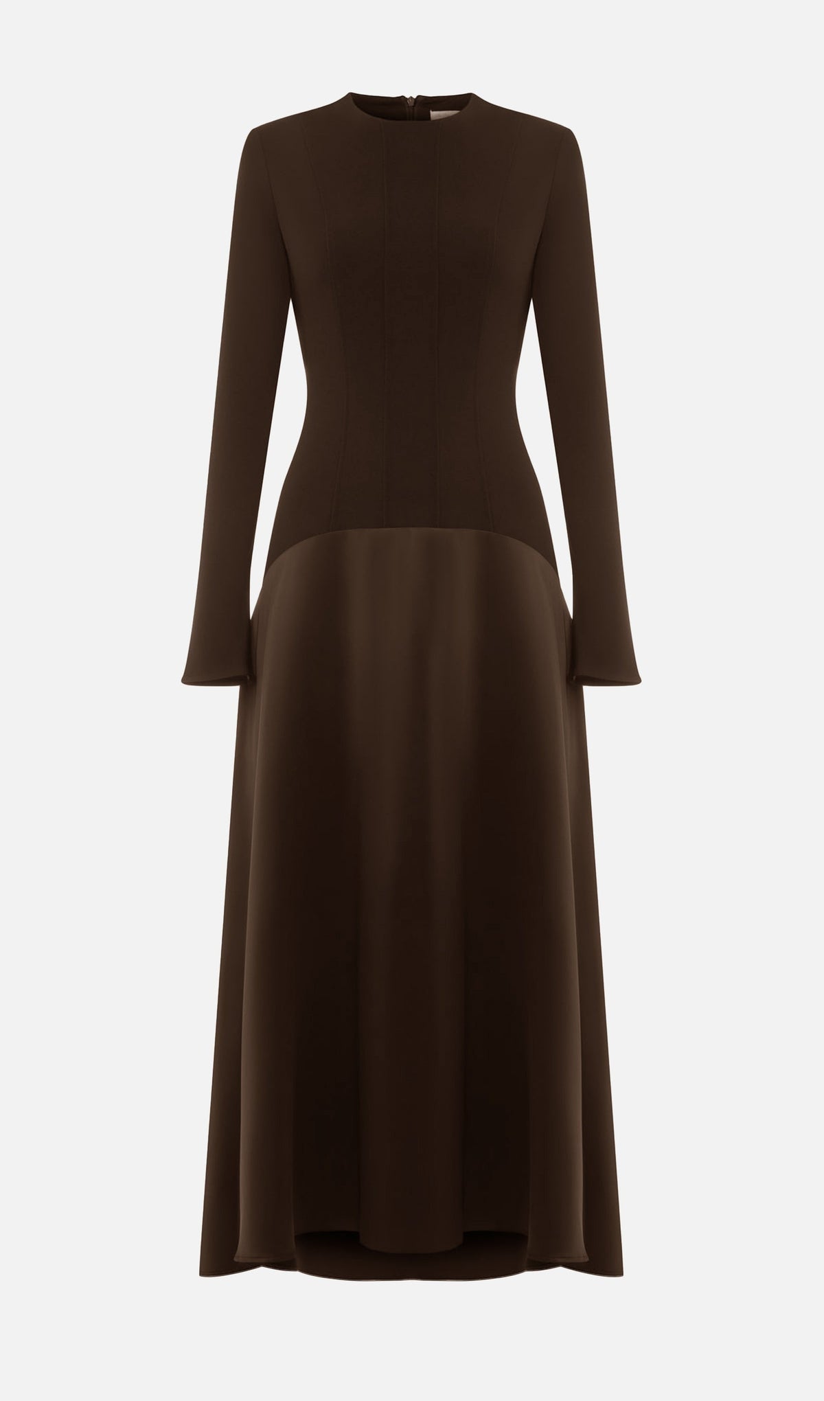 VESTIDO LARGO PUNTOY SATÉN MODELO CAFÉ