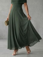 June · Vestido midi drapeado con hombros descubiertos