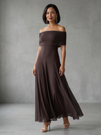 June · Vestido midi drapeado con hombros descubiertos