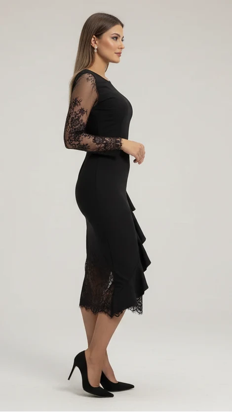 NAFISA | VESTIDO ENTALLADO DE ENCAJE