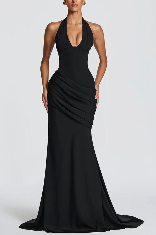 Adela · Vestido largo halter drapeado