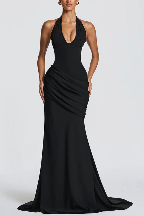 Adela · Vestido largo halter drapeado