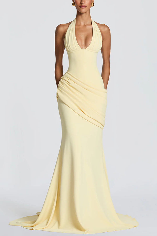 Adela · Vestido largo halter drapeado