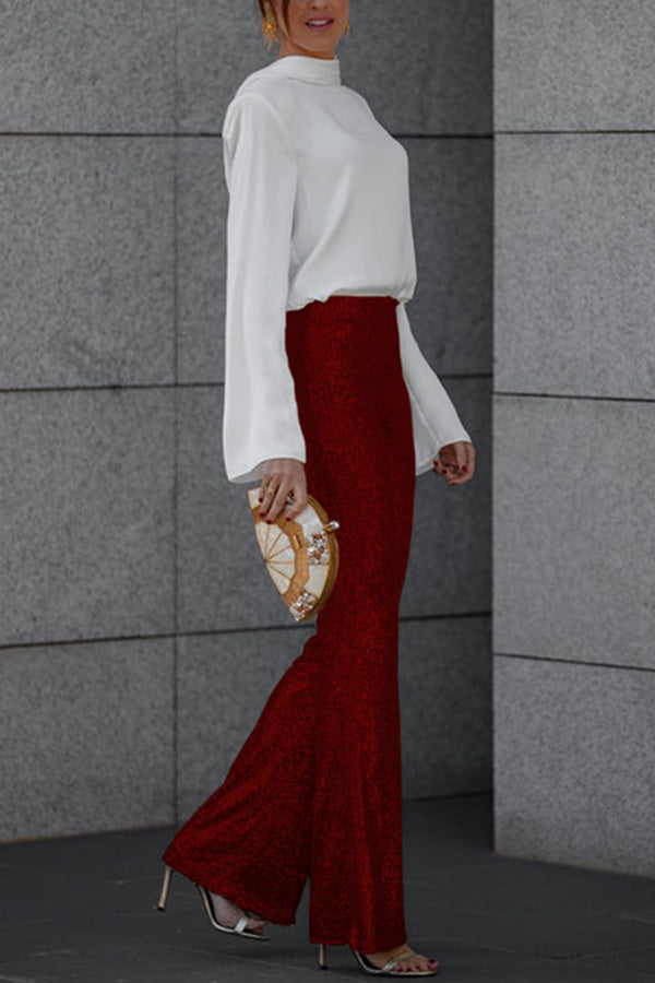 PANTALONES ACAMPANADOS DIVA | LENTEJUELAS, TIRO ALTO Y CINTURA ELÁSTICA