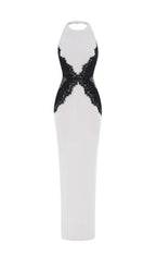 VESTIDO LARGO DE ENCAJE CON ESPALDA ABIERTA
