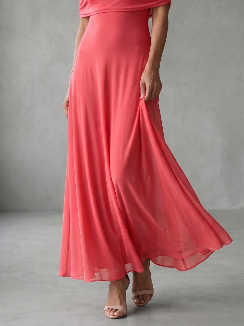 June · Vestido midi drapeado con hombros descubiertos