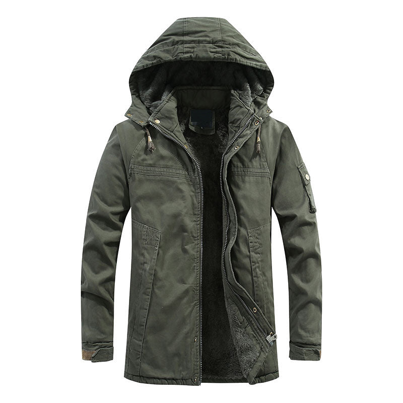 Mateo · Parka con capucha y forro suave, en verde militar