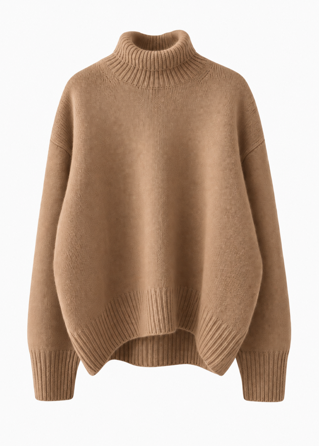 Jersey de punto de cuello alto Nara en camel