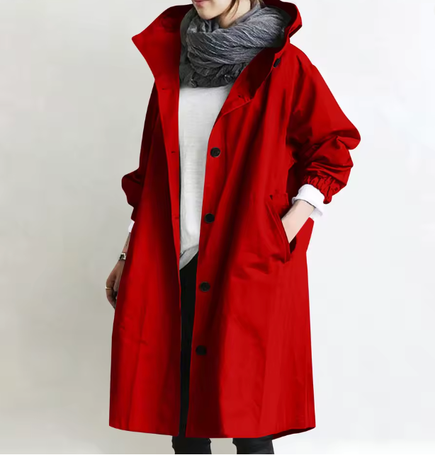 Catalina · Gabardina larga con capucha en rojo
