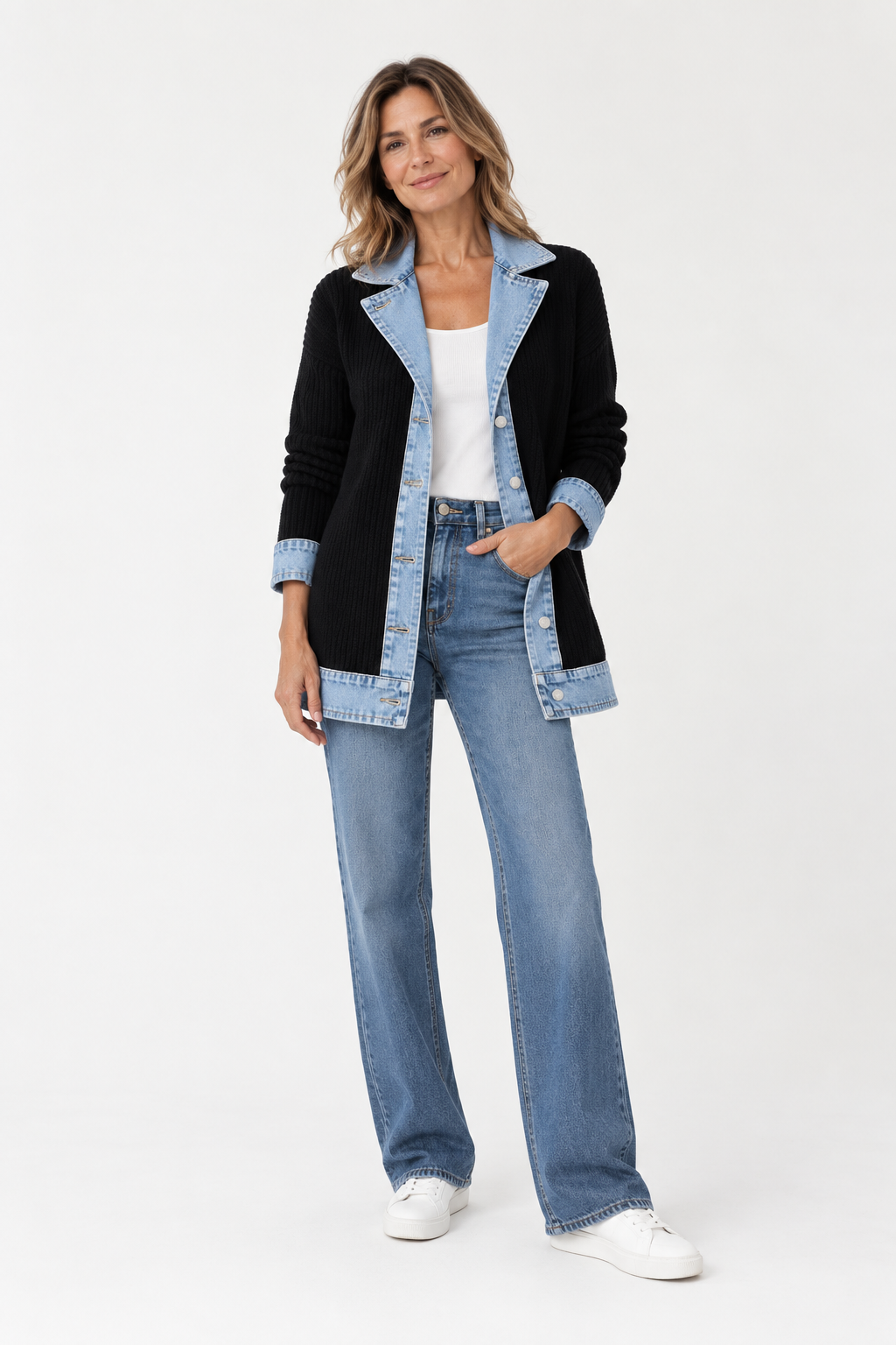 Chaqueta Liora · Punto con Detalles Denim