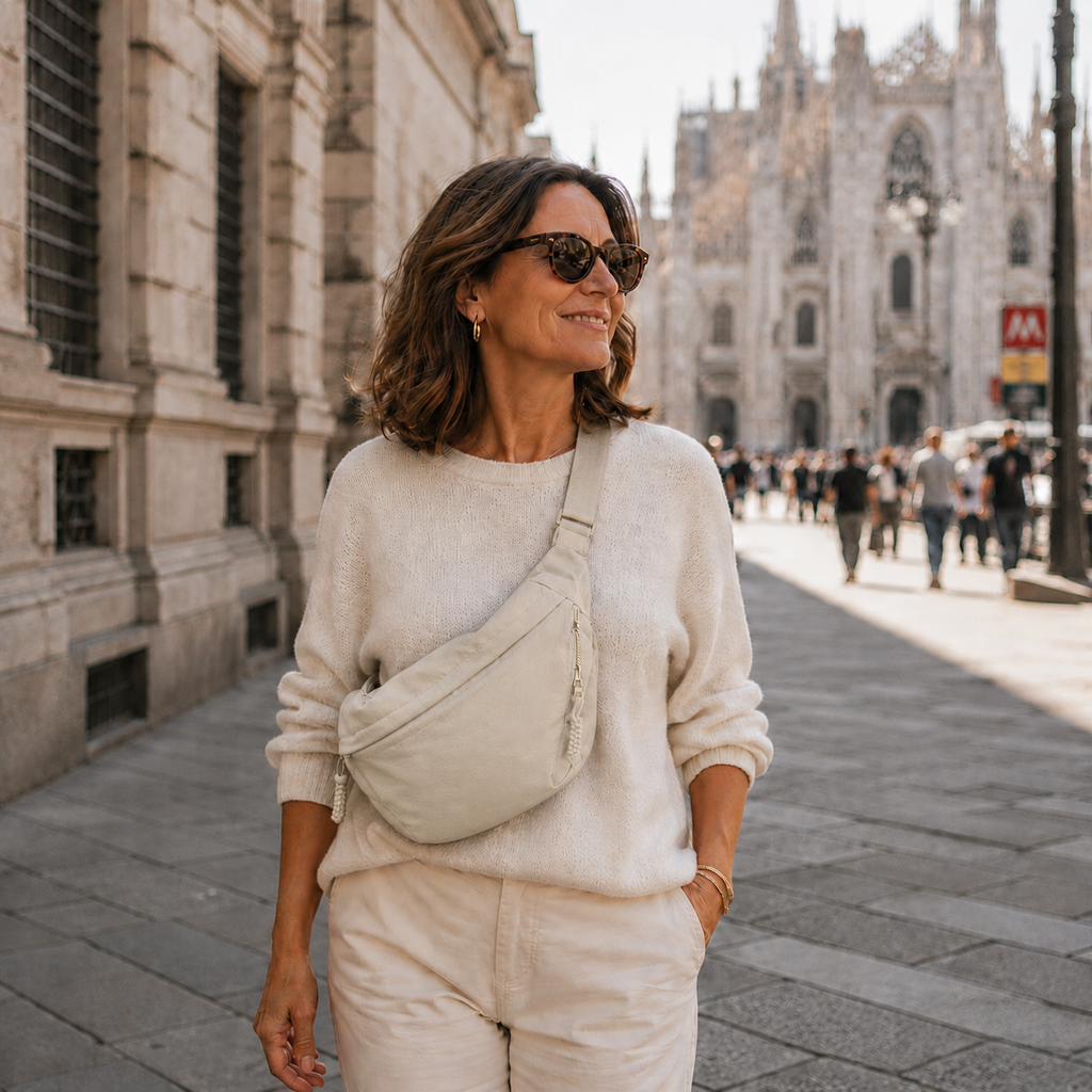 Elena · Bolso de hombro en nailon — Beige