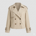 Chaqueta corta cruzada en beige con hebillas en los puños, vista frontal