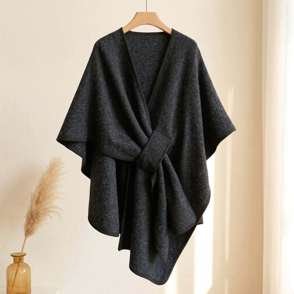 Poncho chal largo Mila en gris antracita, vista frontal