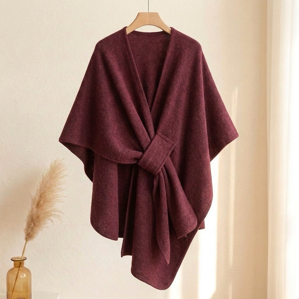 Poncho chal largo Mila en burdeos, vista frontal