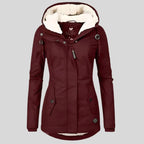 Parka de invierno con capucha Clara en rojo burdeos