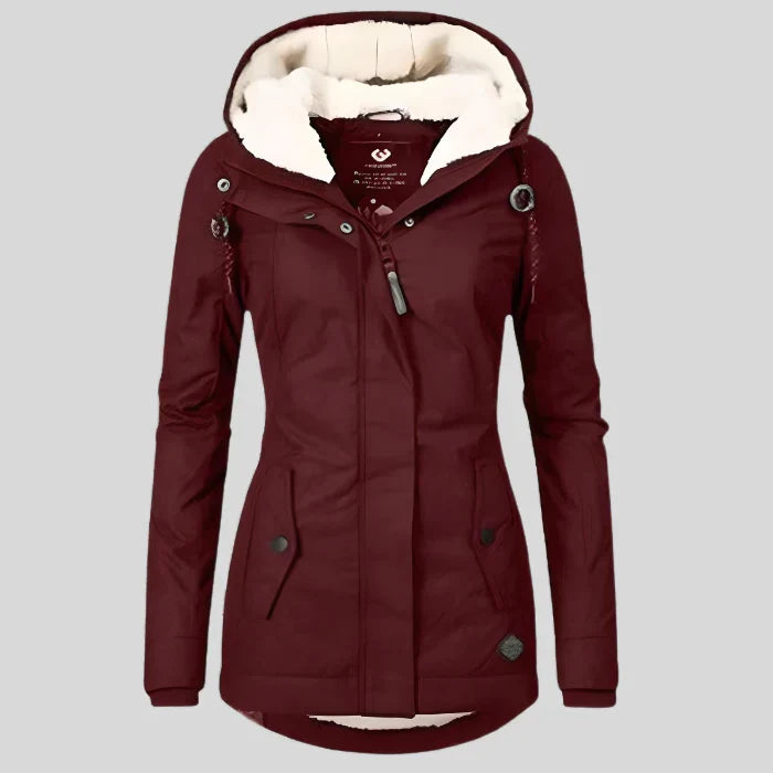 Parka de invierno con capucha Clara en rojo burdeos