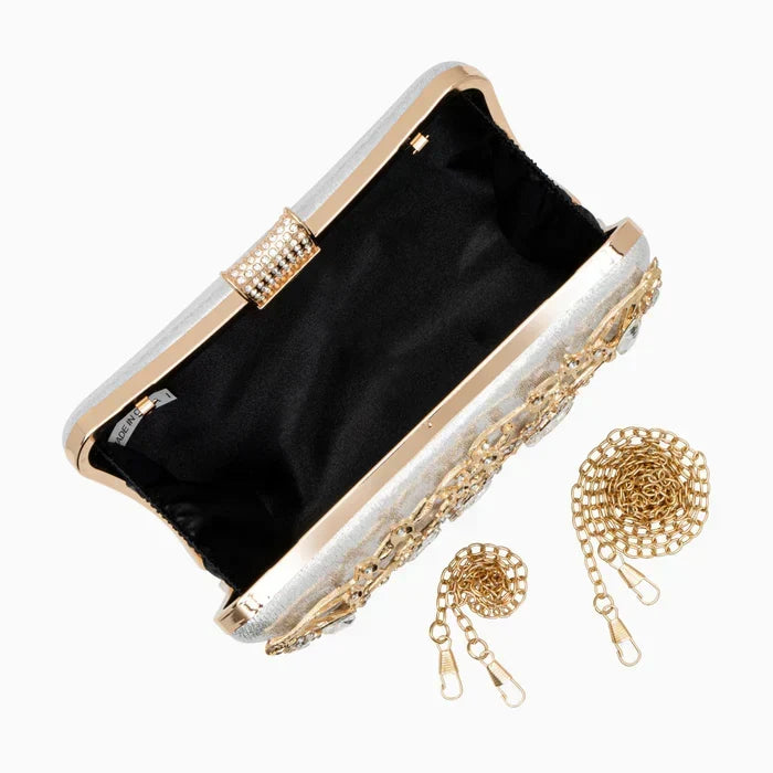 Ema · Clutch con strass y detalle de nudo