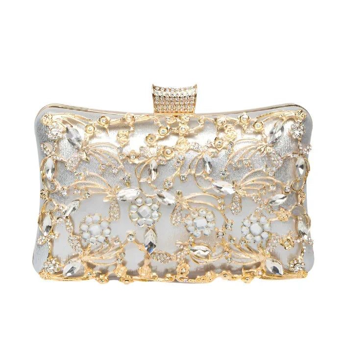 Ema · Clutch con strass y detalle de nudo