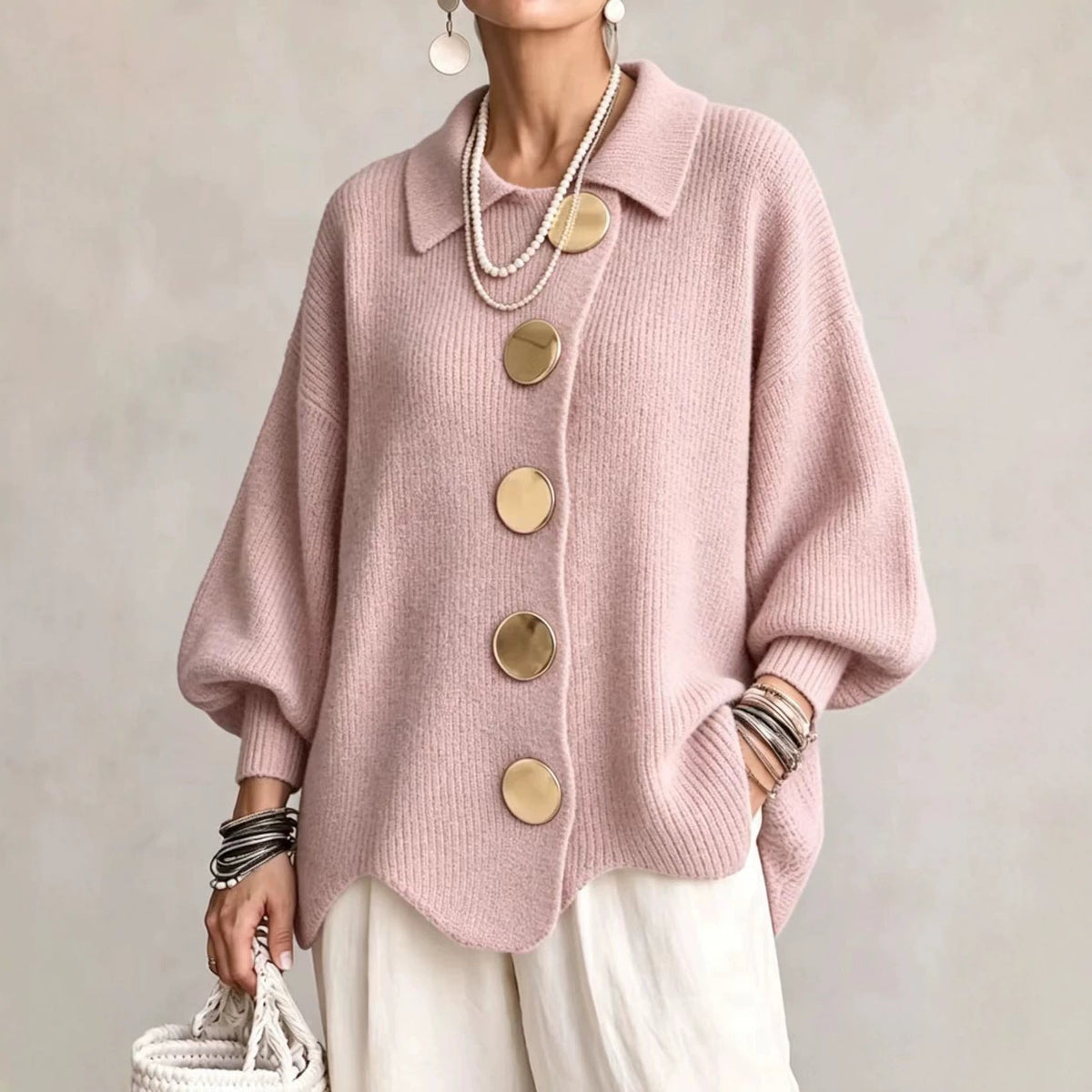 Isadora · Cárdigan de punto con cuello en rosa