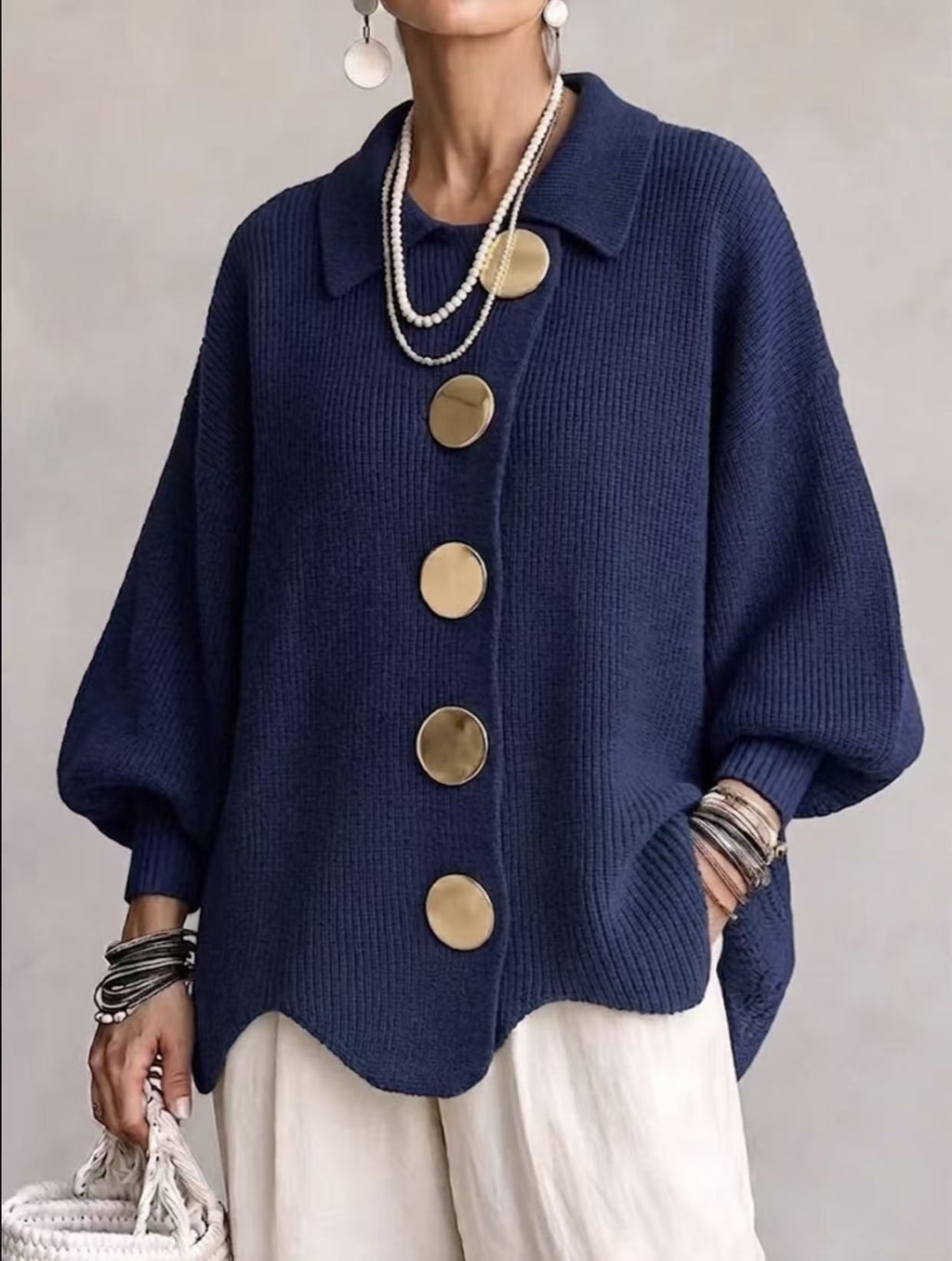 Isadora · Cárdigan de punto con cuello en azul marino