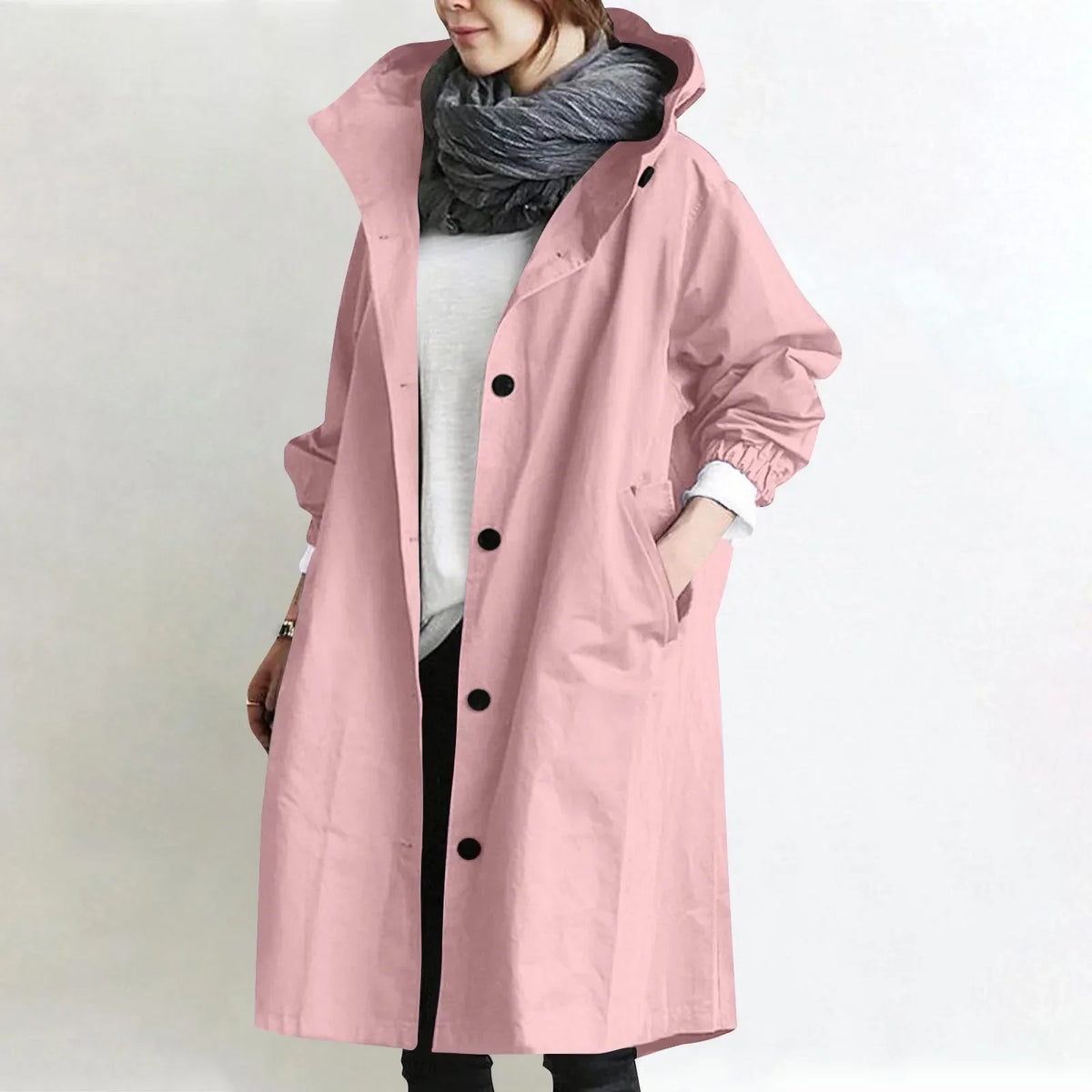 Catalina · Gabardina larga con capucha en rosa claro