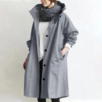 Catalina · Gabardina larga con capucha en gris claro