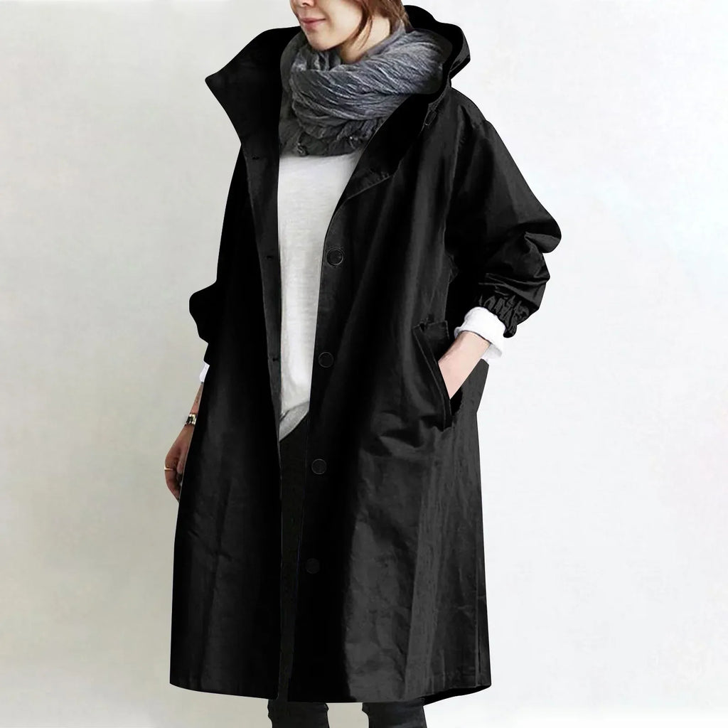 Catalina · Gabardina larga con capucha en negro