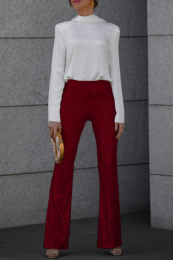 PANTALONES ACAMPANADOS DIVA | LENTEJUELAS, TIRO ALTO Y CINTURA ELÁSTICA