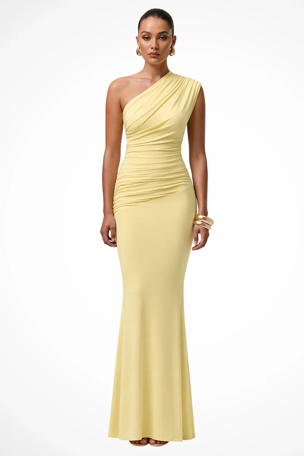 Seraphine · Vestido largo drapeado de un solo hombro