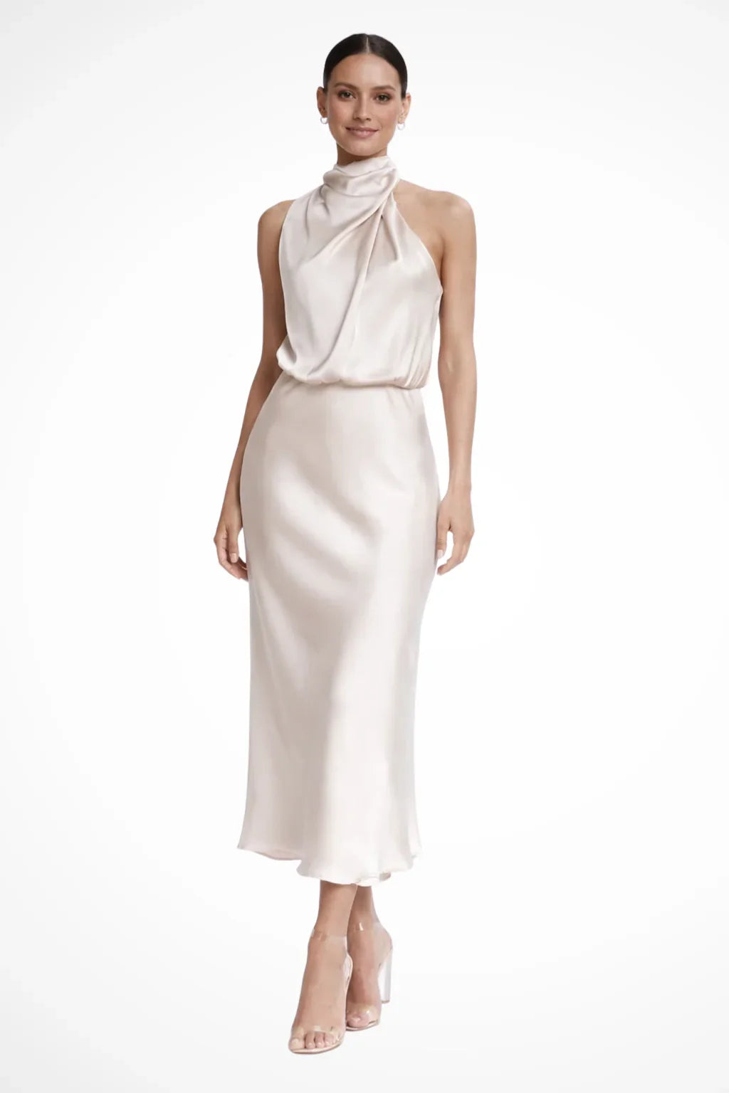 Amélie · Vestido midi halter con escote drapeado