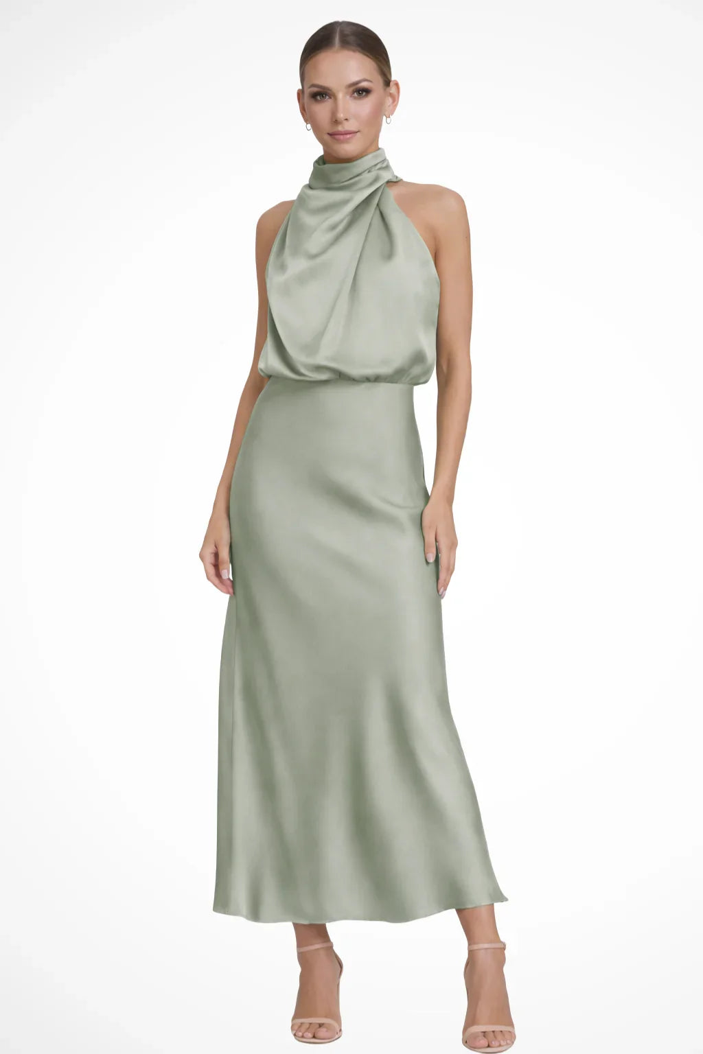 Amélie · Vestido midi halter con escote drapeado