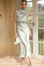 Amélie · Vestido midi halter con escote drapeado