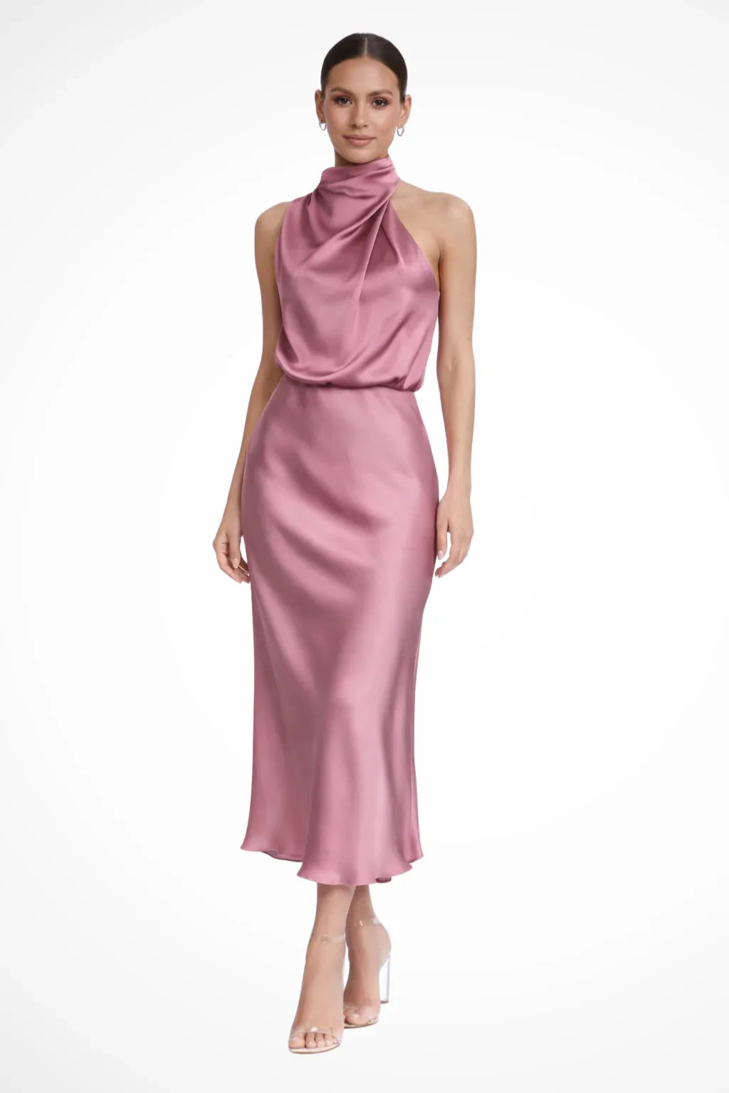 Amélie · Vestido midi halter con escote drapeado