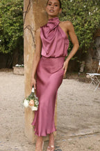 Amélie · Vestido midi halter con escote drapeado
