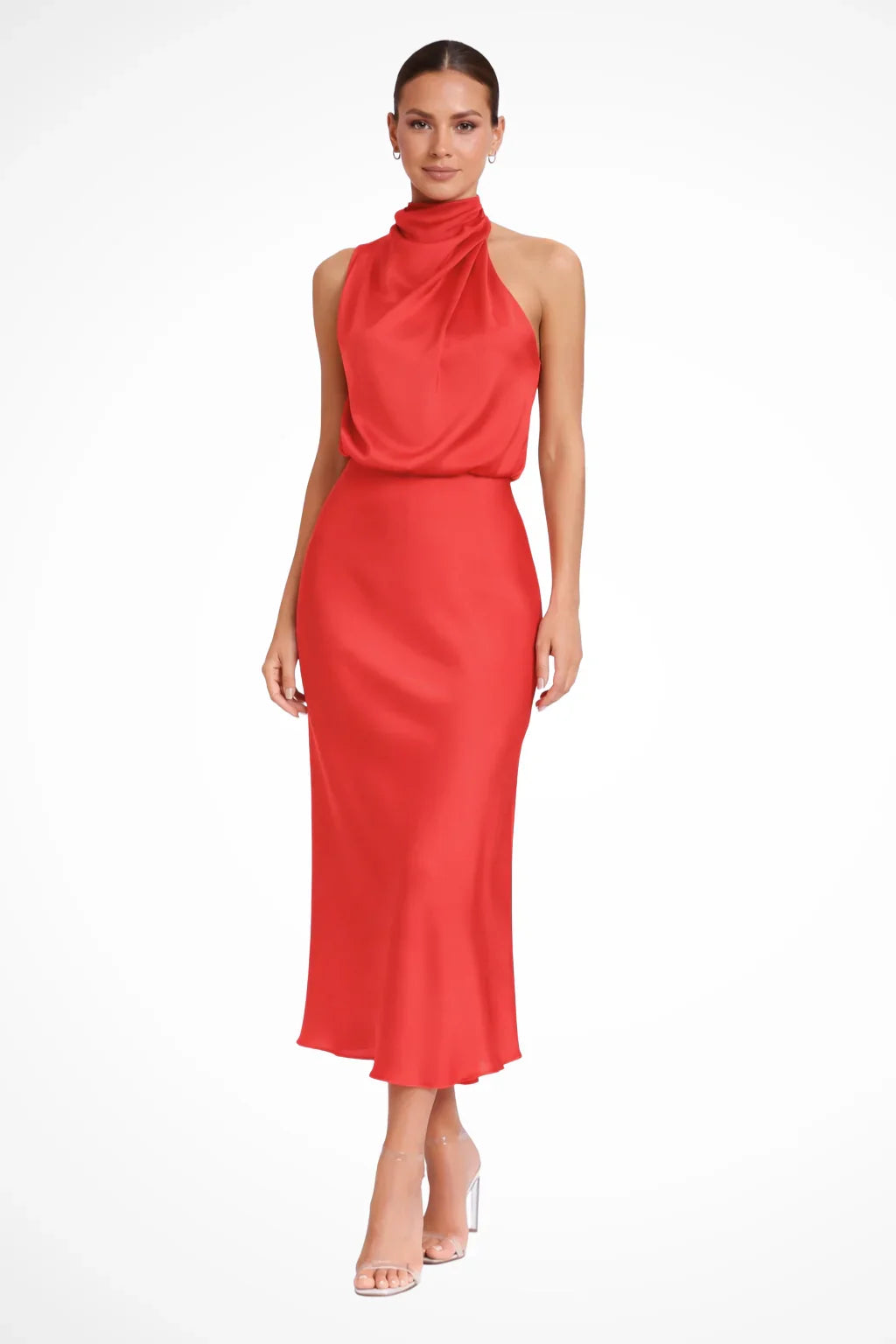 Amélie · Vestido midi halter con escote drapeado
