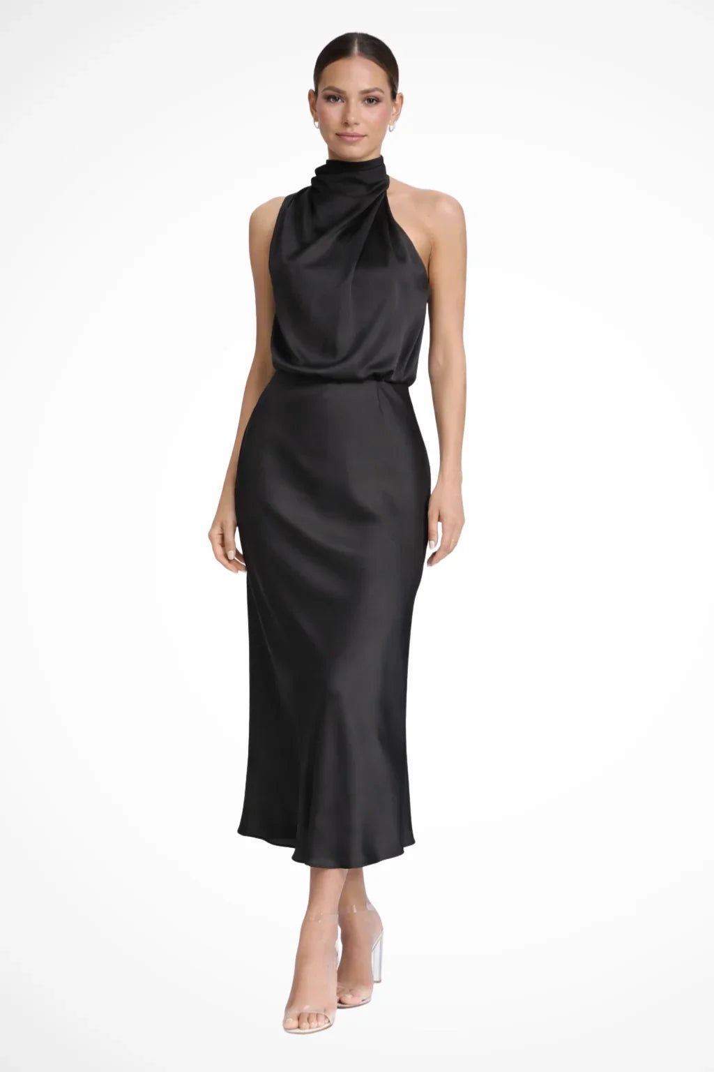 Amélie · Vestido midi halter con escote drapeado