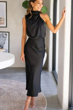 Amélie · Vestido midi halter con escote drapeado