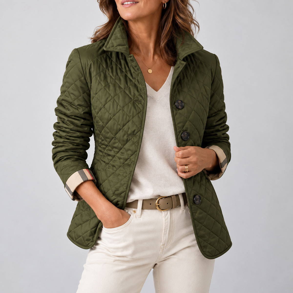 Chaqueta acolchada ligera Eva en verde militar