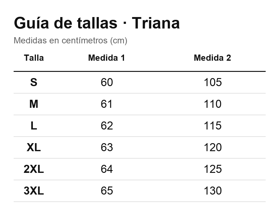 Guía de tallas · Triana
