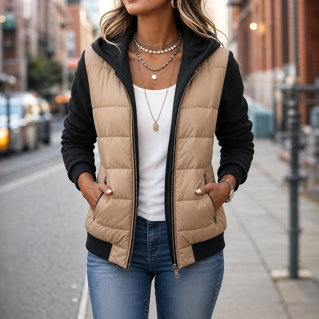 Noelia · Chaqueta acolchada con capucha y mangas de punto negras