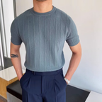 Luca · Camiseta de punto acanalado de manga corta, en azul grisáceo