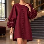 Kiera · Vestido corto burdeos con puños florales
