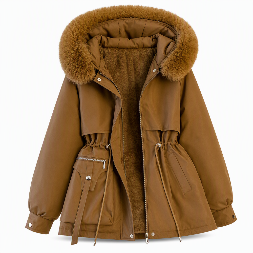 Irene · Parka acolchada con capucha en marrón