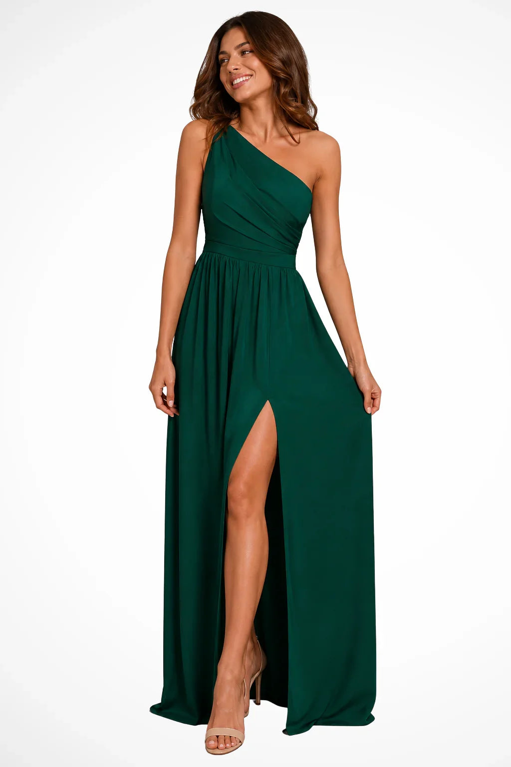 Elara · Vestido largo drapeado de un solo hombro