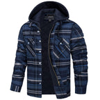 Chaqueta de franela acolchada con capucha Marcos en azul y gris, vista frontal