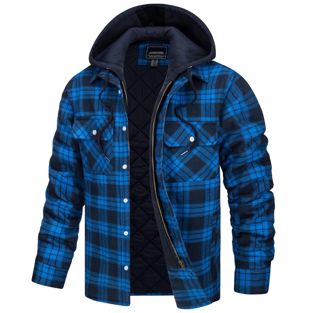 Chaqueta de franela acolchada con capucha Marcos en azul, vista frontal