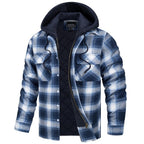 Chaqueta de franela acolchada con capucha Marcos en azul y blanco, vista frontal